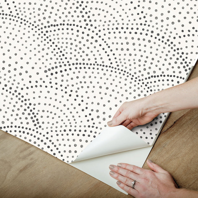 Danton Charcoal Peel & Stick Wallpaper with Whimsical Polka Dots Pattern - NuWallpaper NUS4976