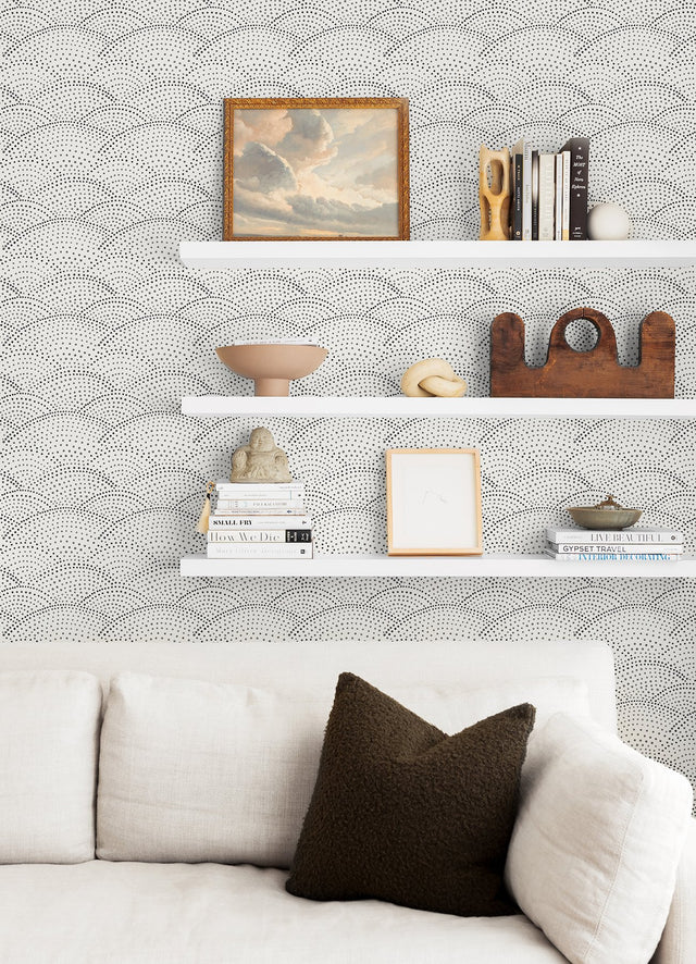 Danton Charcoal Peel & Stick Wallpaper with Whimsical Polka Dots Pattern - NuWallpaper NUS4976