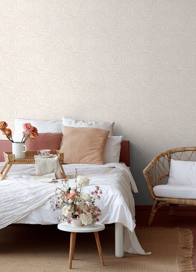 Saraya Pink Peel & Stick Wallpaper with Raised Ink Floral Pattern - NuWallpaper NUS4977