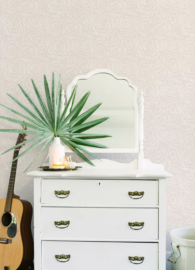 Saraya Pink Peel & Stick Wallpaper with Raised Ink Floral Pattern - NuWallpaper NUS4977