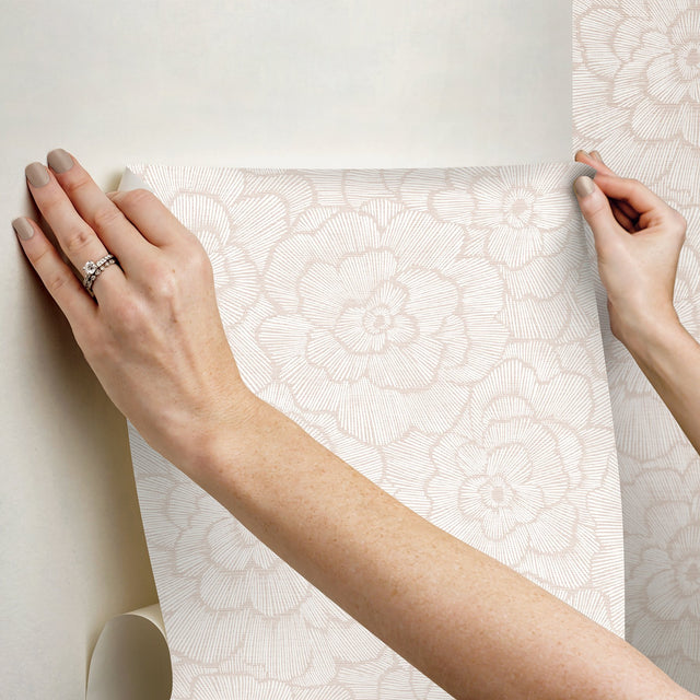 Saraya Pink Peel & Stick Wallpaper with Raised Ink Floral Pattern - NuWallpaper NUS4977