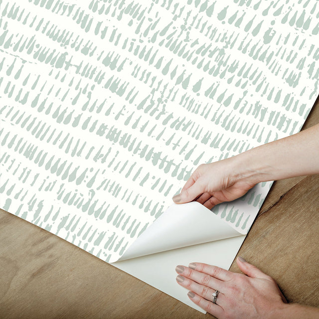 Kylver Seafoam Peel & Stick Wallpaper with Abstract Brushstroke Stripe Pattern - NuWallpaper NUS4980