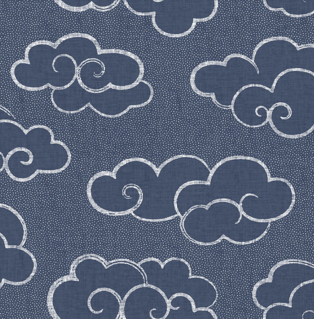 Alto Navy Peel & Stick Wallpaper with Whimsical Cloud Graphics - NuWallpaper NUS4981
