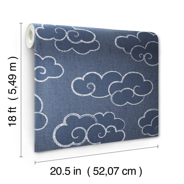 Alto Navy Peel & Stick Wallpaper with Whimsical Cloud Graphics - NuWallpaper NUS4981