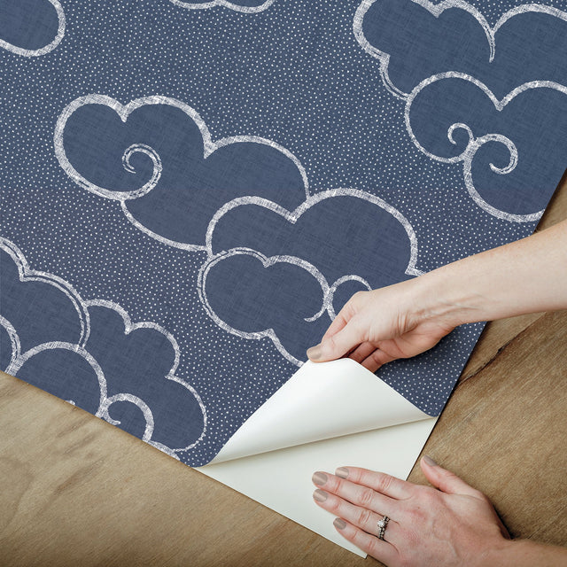 Alto Navy Peel & Stick Wallpaper with Whimsical Cloud Graphics - NuWallpaper NUS4981