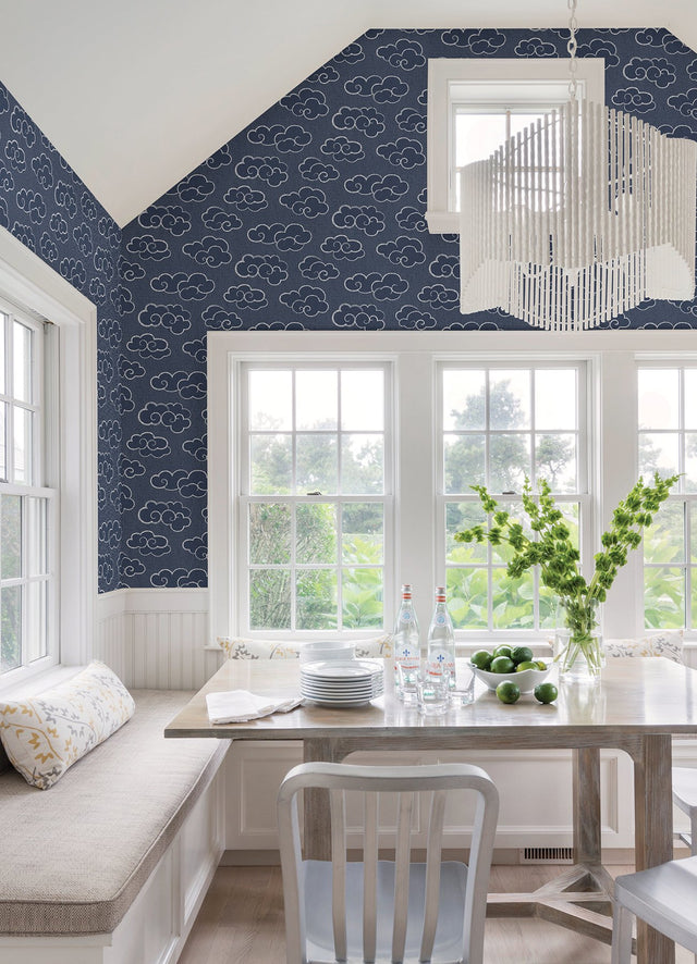 Alto Navy Peel & Stick Wallpaper with Whimsical Cloud Graphics - NuWallpaper NUS4981