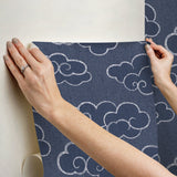 Alto Navy Peel & Stick Wallpaper with Whimsical Cloud Graphics - NuWallpaper NUS4981