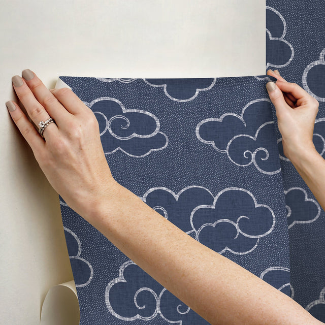 Alto Navy Peel & Stick Wallpaper with Whimsical Cloud Graphics - NuWallpaper NUS4981