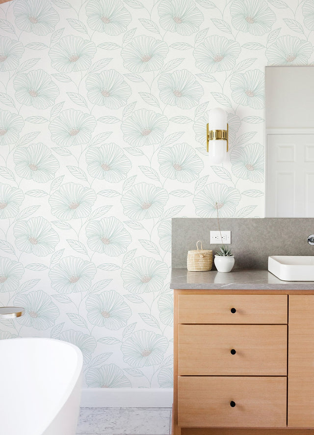 Floweret Seafoam Peel & Stick Wallpaper