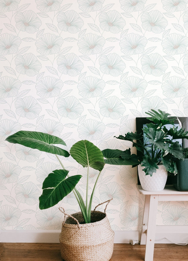 Floweret Seafoam Peel & Stick Wallpaper