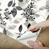 Breezy Black Peel & Stick Wallpaper with Farmhouse Botanical Leaf Motif - NuWallpaper NUS4983