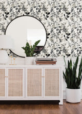 Breezy Black Peel & Stick Wallpaper with Farmhouse Botanical Leaf Motif - NuWallpaper NUS4983