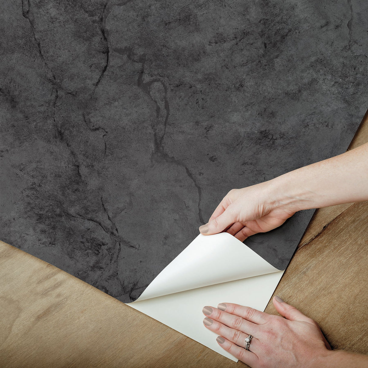 Hayden Black Marble Peel & Stick Wallpaper with Faux Effects Pattern, Industrial Style - NuWallpaper NUS4984