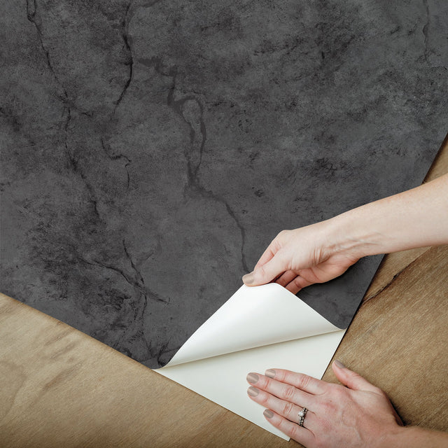 Hayden Black Marble Peel & Stick Wallpaper with Faux Effects Pattern, Industrial Style - NuWallpaper NUS4984