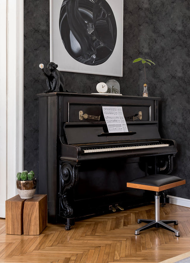 Hayden Black Marble Peel & Stick Wallpaper with Faux Effects Pattern, Industrial Style - NuWallpaper NUS4984
