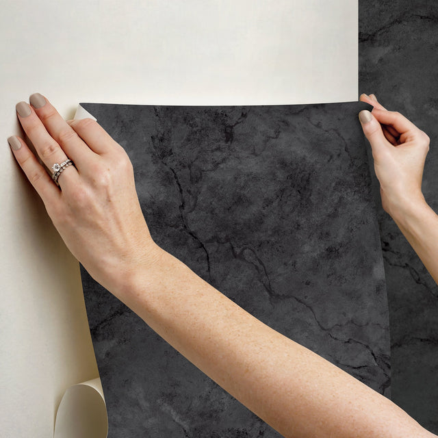 Hayden Black Marble Peel & Stick Wallpaper with Faux Effects Pattern, Industrial Style - NuWallpaper NUS4984