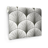 Amari Grey Peel & Stick Wallpaper with Art Deco Fan Ogee - NuWallpaper NUS4985