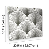 Amari Grey Peel & Stick Wallpaper with Art Deco Fan Ogee - NuWallpaper NUS4985