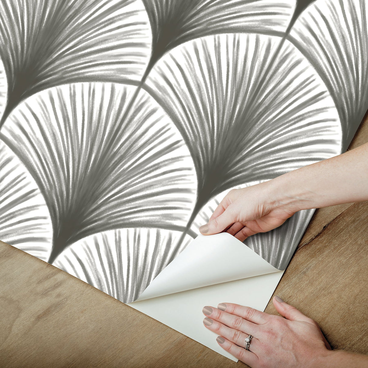 Amari Grey Peel & Stick Wallpaper with Art Deco Fan Ogee - NuWallpaper NUS4985