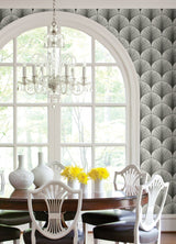 Amari Grey Peel & Stick Wallpaper with Art Deco Fan Ogee - NuWallpaper NUS4985