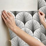 Amari Grey Peel & Stick Wallpaper with Art Deco Fan Ogee - NuWallpaper NUS4985