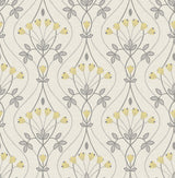 Wilder Grey Peel & Stick Wallpaper with Yellow Scandinavian Tulip Ogee Pattern - NuWallpaper NUS4986