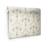 Wilder Grey Peel & Stick Wallpaper with Yellow Scandinavian Tulip Ogee Pattern - NuWallpaper NUS4986