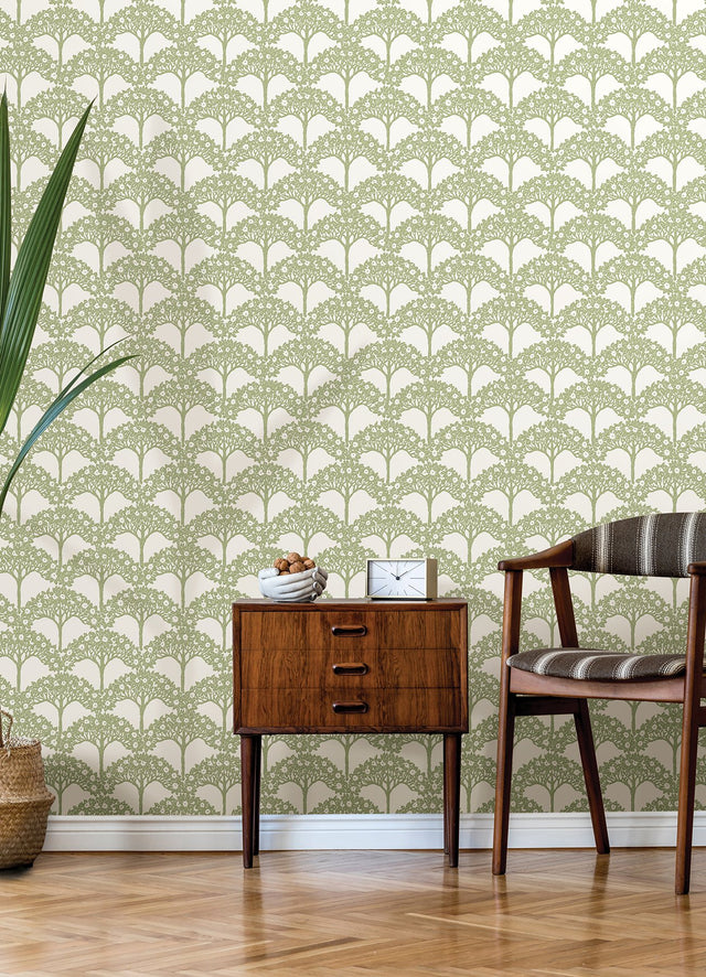 Finley Green Peel & Stick Wallpaper with Raised Ink Botanical Tree Pattern, Transitional Style - NuWallpaper NUS4987