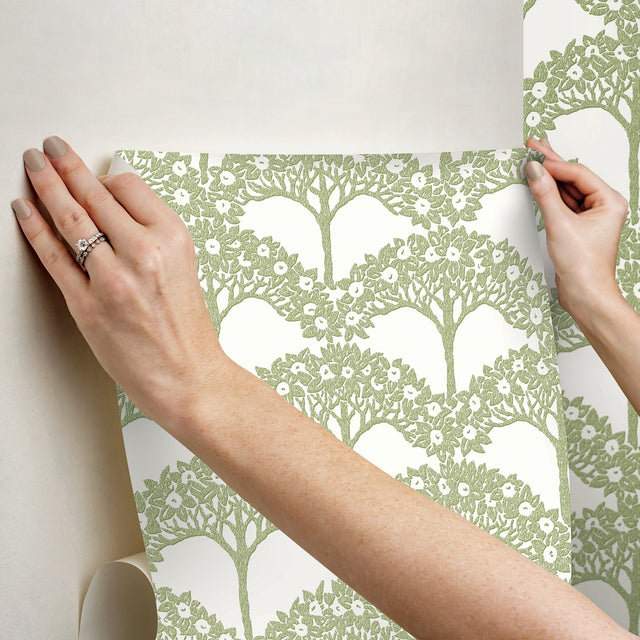 Finley Green Peel & Stick Wallpaper with Raised Ink Botanical Tree Pattern, Transitional Style - NuWallpaper NUS4987