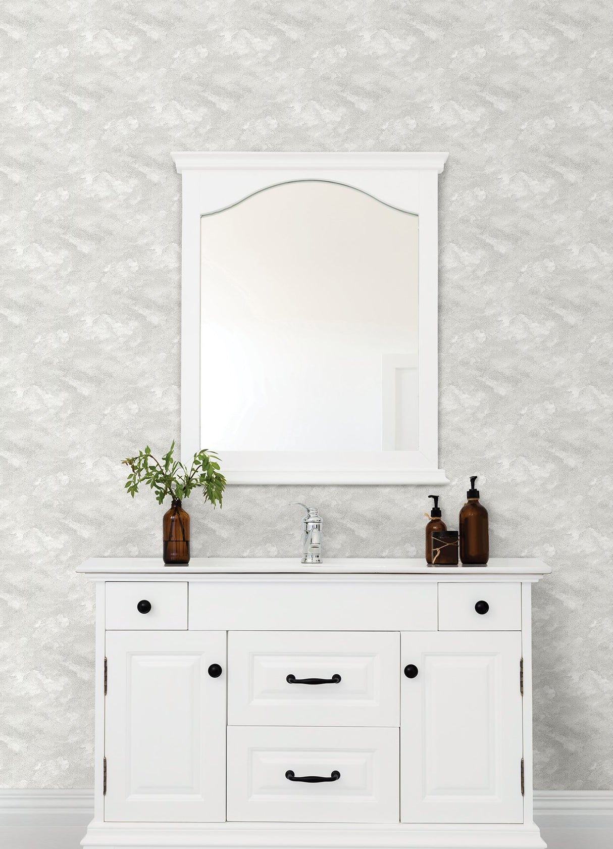 Declan Light Grey Peel & Stick Wallpaper with Modern Cloud Pattern, Raised Ink Texture - NuWallpaper NUS4988