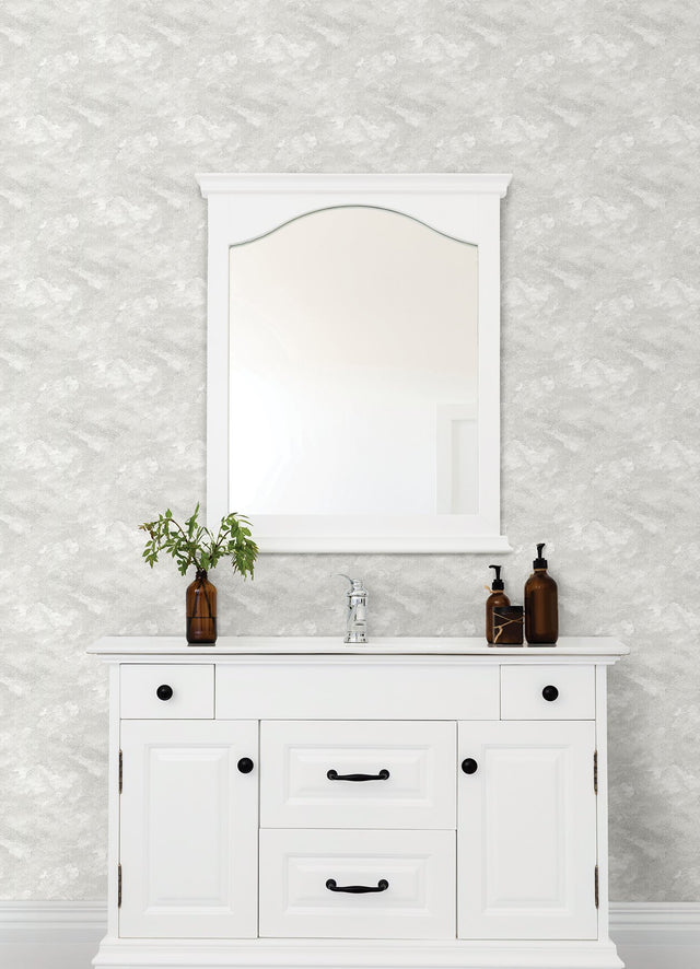 Declan Light Grey Peel & Stick Wallpaper with Modern Cloud Pattern, Raised Ink Texture - NuWallpaper NUS4988