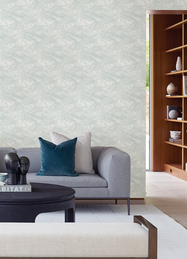 Declan Blue Peel & Stick Wallpaper with Raised Ink Clouds Pattern, Modern Style - NuWallpaper NUS4989