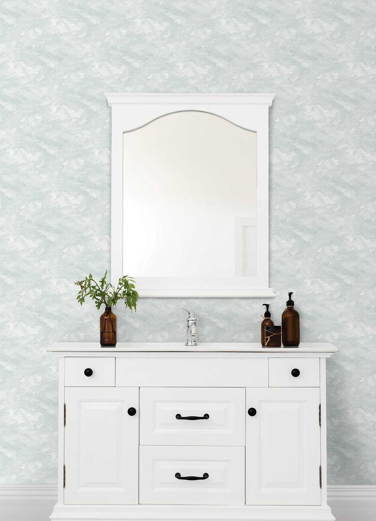 Declan Blue Peel & Stick Wallpaper with Raised Ink Clouds Pattern, Modern Style - NuWallpaper NUS4989