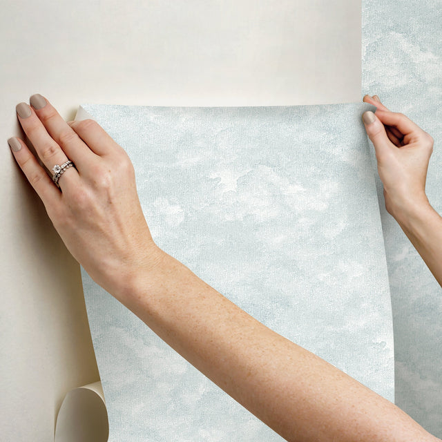 Declan Blue Peel & Stick Wallpaper with Raised Ink Clouds Pattern, Modern Style - NuWallpaper NUS4989
