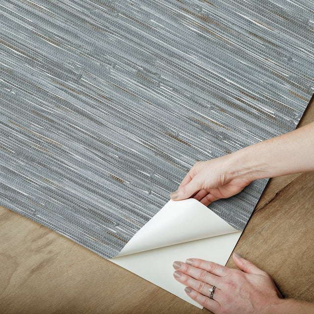 Grassweave Blue Peel & Stick Wallpaper with Faux Grasscloth Pattern - NuWallpaper NUS4991