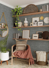 Grassweave Blue Peel & Stick Wallpaper with Faux Grasscloth Pattern - NuWallpaper NUS4991