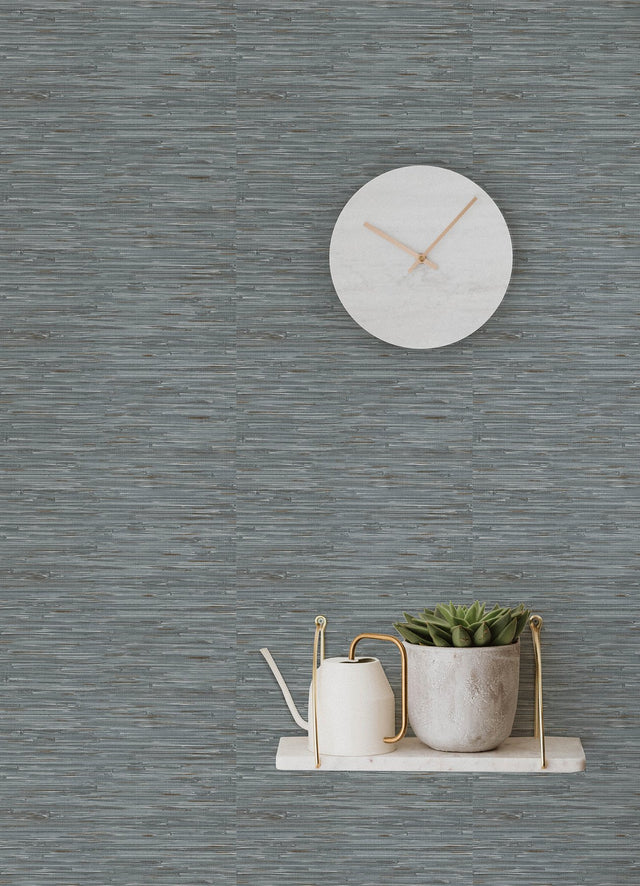 Grassweave Blue Peel & Stick Wallpaper with Faux Grasscloth Pattern - NuWallpaper NUS4991