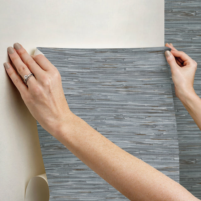 Grassweave Blue Peel & Stick Wallpaper with Faux Grasscloth Pattern - NuWallpaper NUS4991