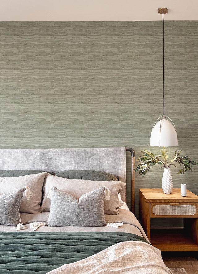 Grassweave Green Faux Grasscloth Peel & Stick Wallpaper with Raised Ink Texture - NuWallpaper NUS4993