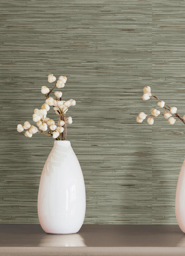 Grassweave Green Faux Grasscloth Peel & Stick Wallpaper with Raised Ink Texture - NuWallpaper NUS4993