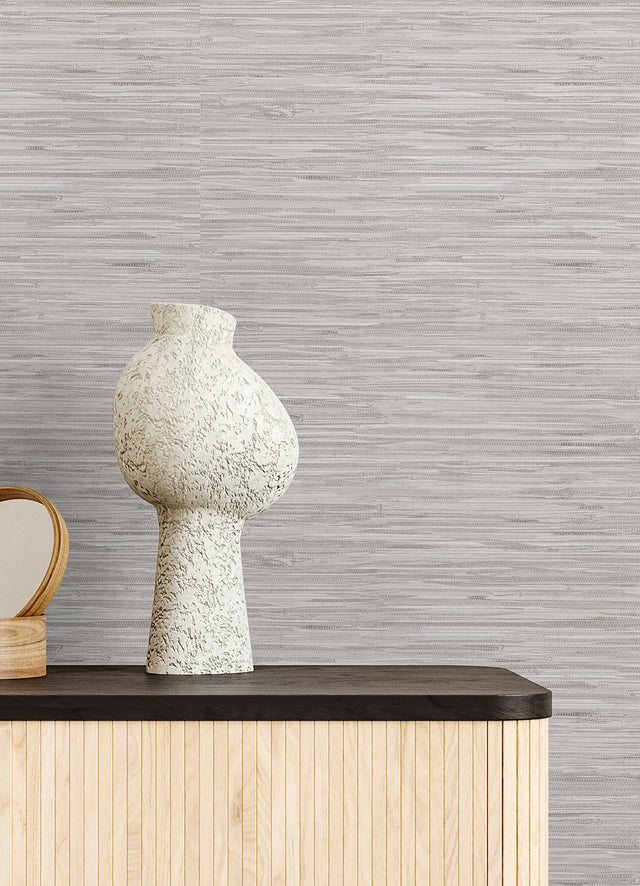 Grassweave Grey Peel & Stick Wallpaper with Faux Grasscloth Texture - NuWallpaper NUS4994