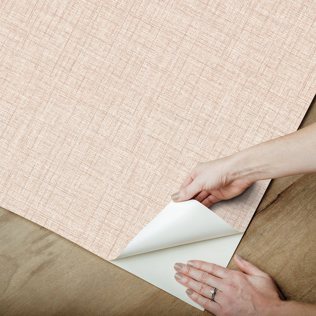 Lansdowne Peach Peel & Stick Wallpaper with Fabric Texture Pattern - NuWallpaper NUS4996