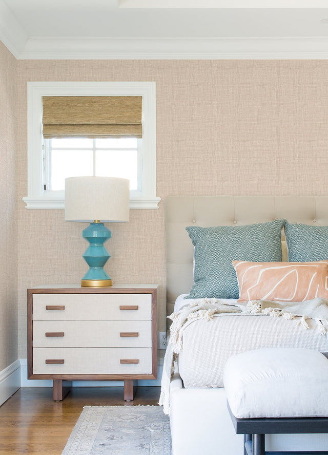 Lansdowne Peach Peel & Stick Wallpaper with Fabric Texture Pattern - NuWallpaper NUS4996