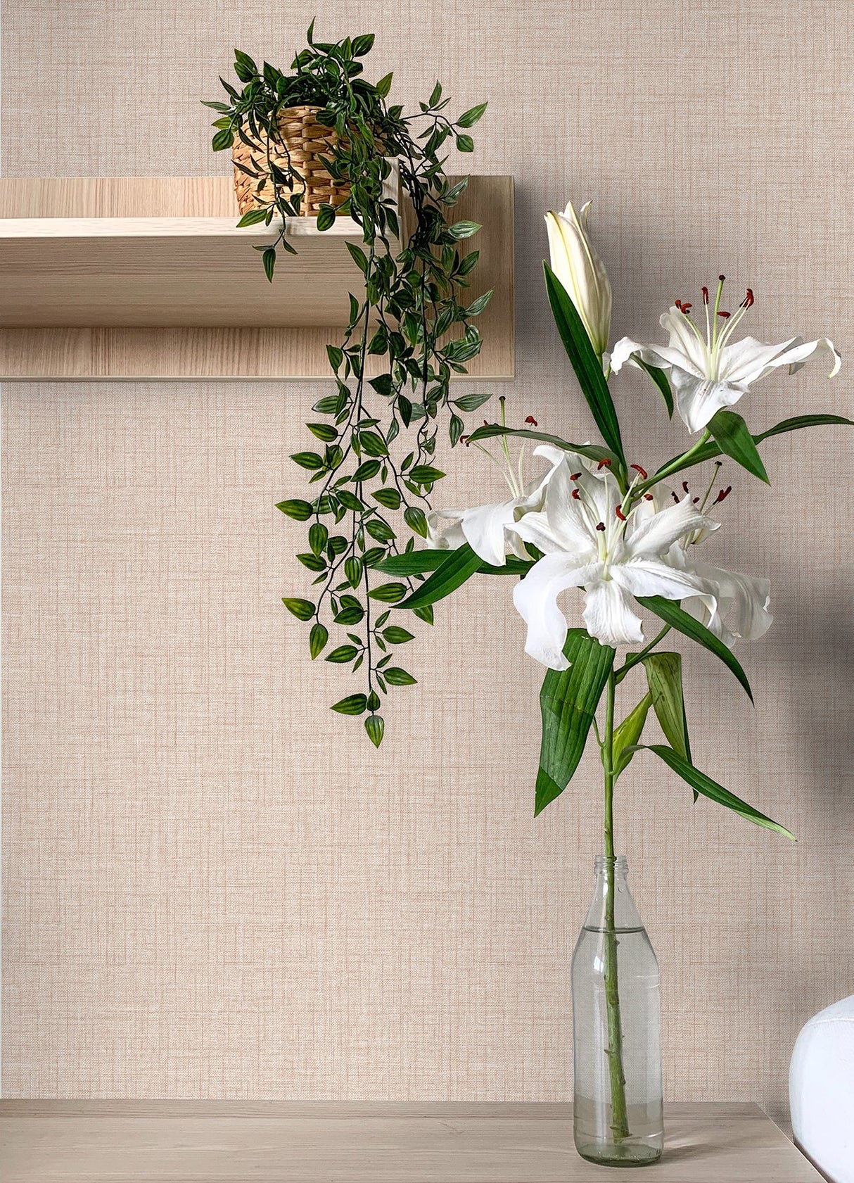 Lansdowne Peach Peel & Stick Wallpaper with Fabric Texture Pattern - NuWallpaper NUS4996