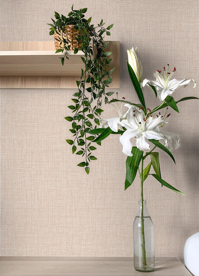 Lansdowne Peach Peel & Stick Wallpaper with Fabric Texture Pattern - NuWallpaper NUS4996