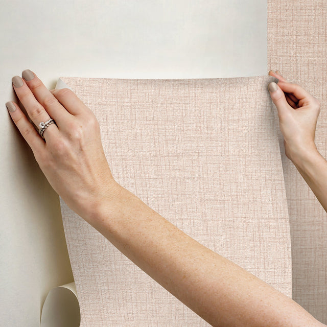 Lansdowne Peach Peel & Stick Wallpaper with Fabric Texture Pattern - NuWallpaper NUS4996