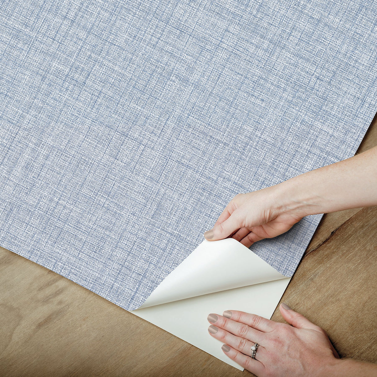 Lansdowne Blue Peel & Stick Wallpaper with Fabric Texture Pattern, Traditional Style - NuWallpaper NUS4997