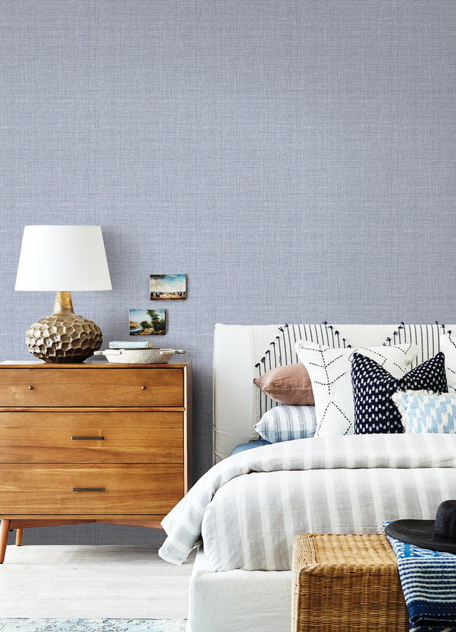Lansdowne Blue Peel & Stick Wallpaper with Fabric Texture Pattern, Traditional Style - NuWallpaper NUS4997