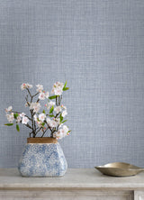 Lansdowne Blue Peel & Stick Wallpaper with Fabric Texture Pattern, Traditional Style - NuWallpaper NUS4997
