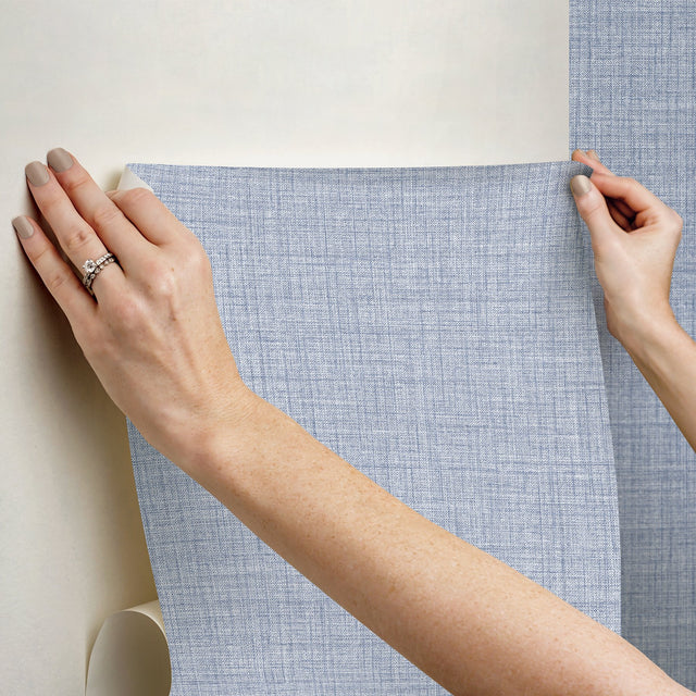 Lansdowne Blue Peel & Stick Wallpaper with Fabric Texture Pattern, Traditional Style - NuWallpaper NUS4997